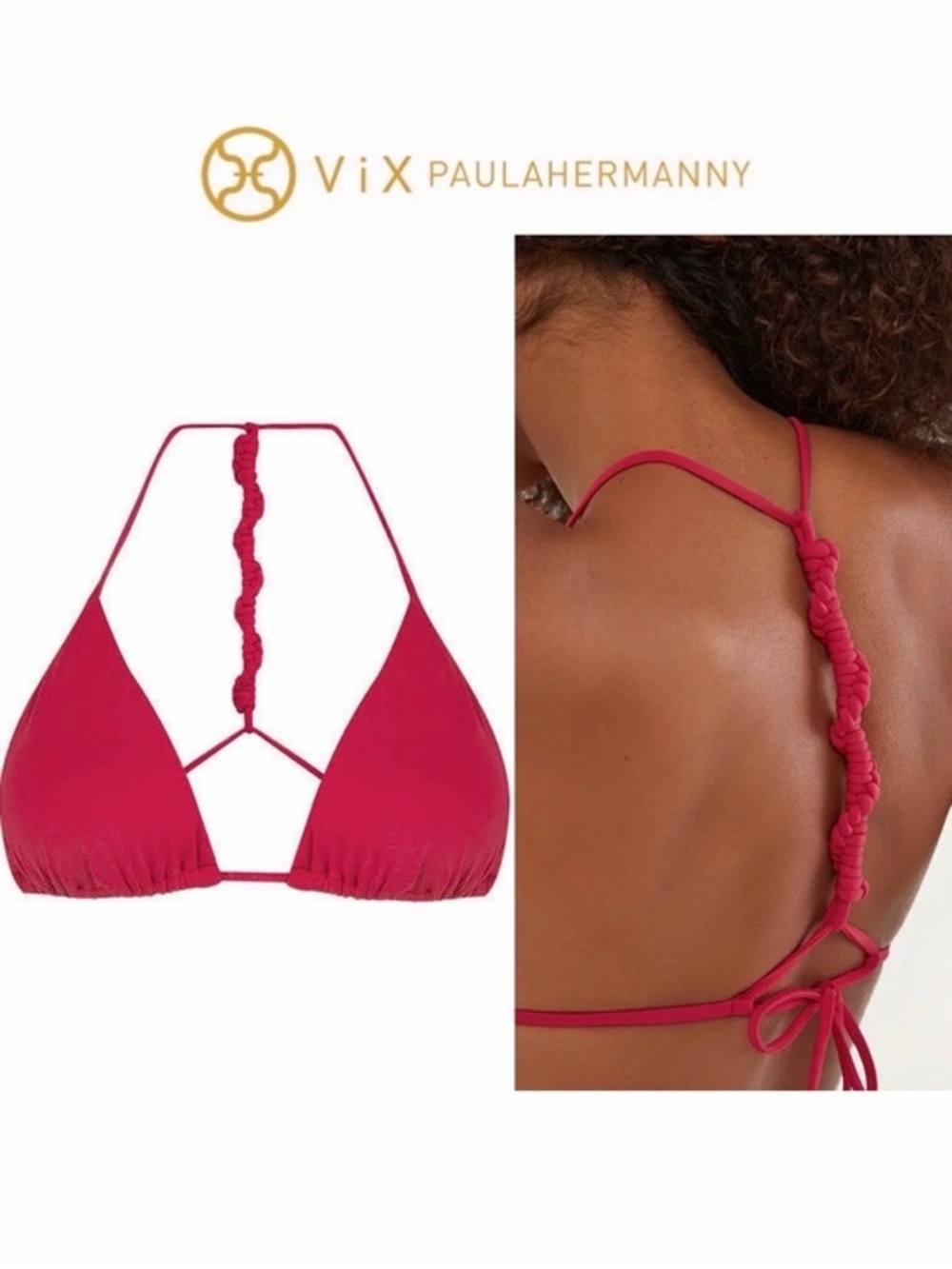 ViX Paula Hermanny Solid Holly T-Back
Bikini Top Crimson Braided Triangle Swim